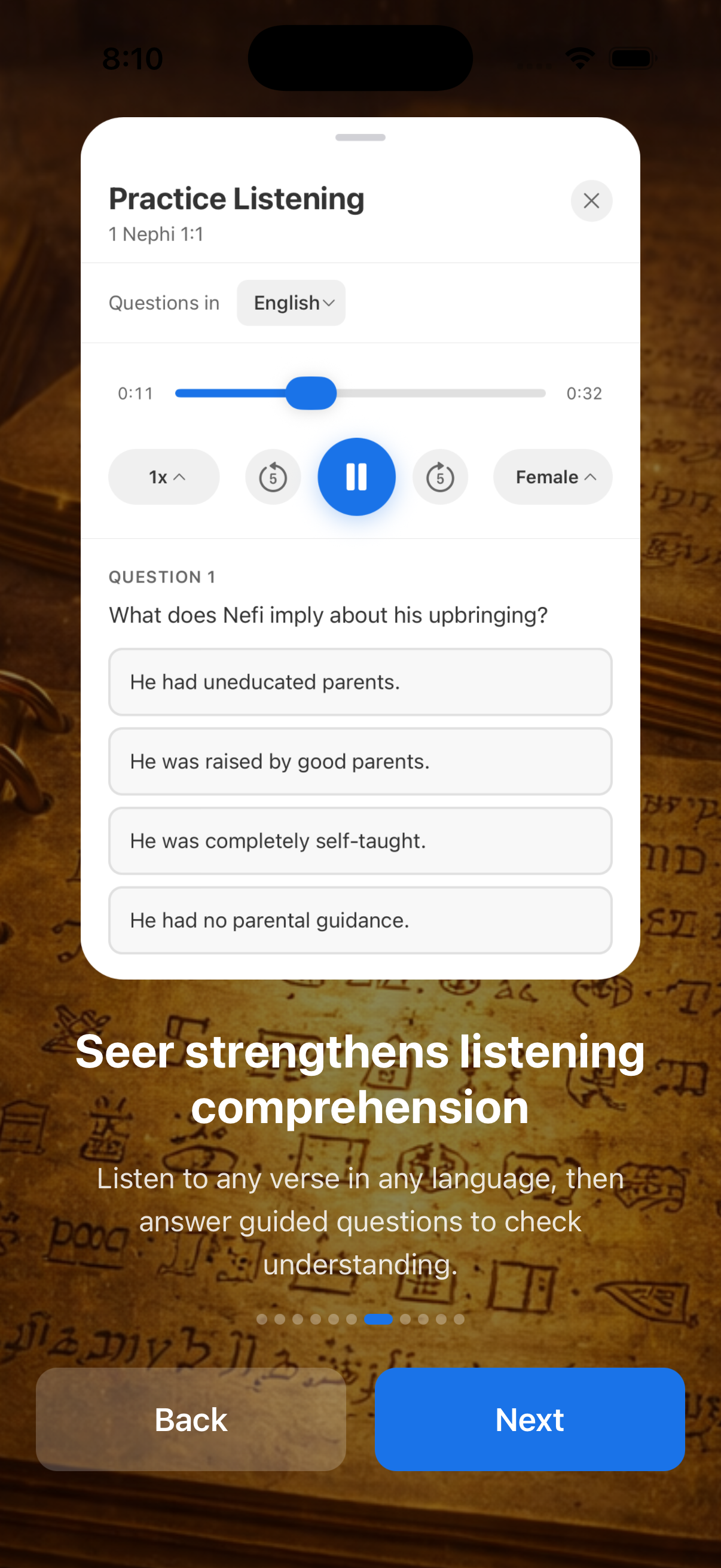 Practice listening feature